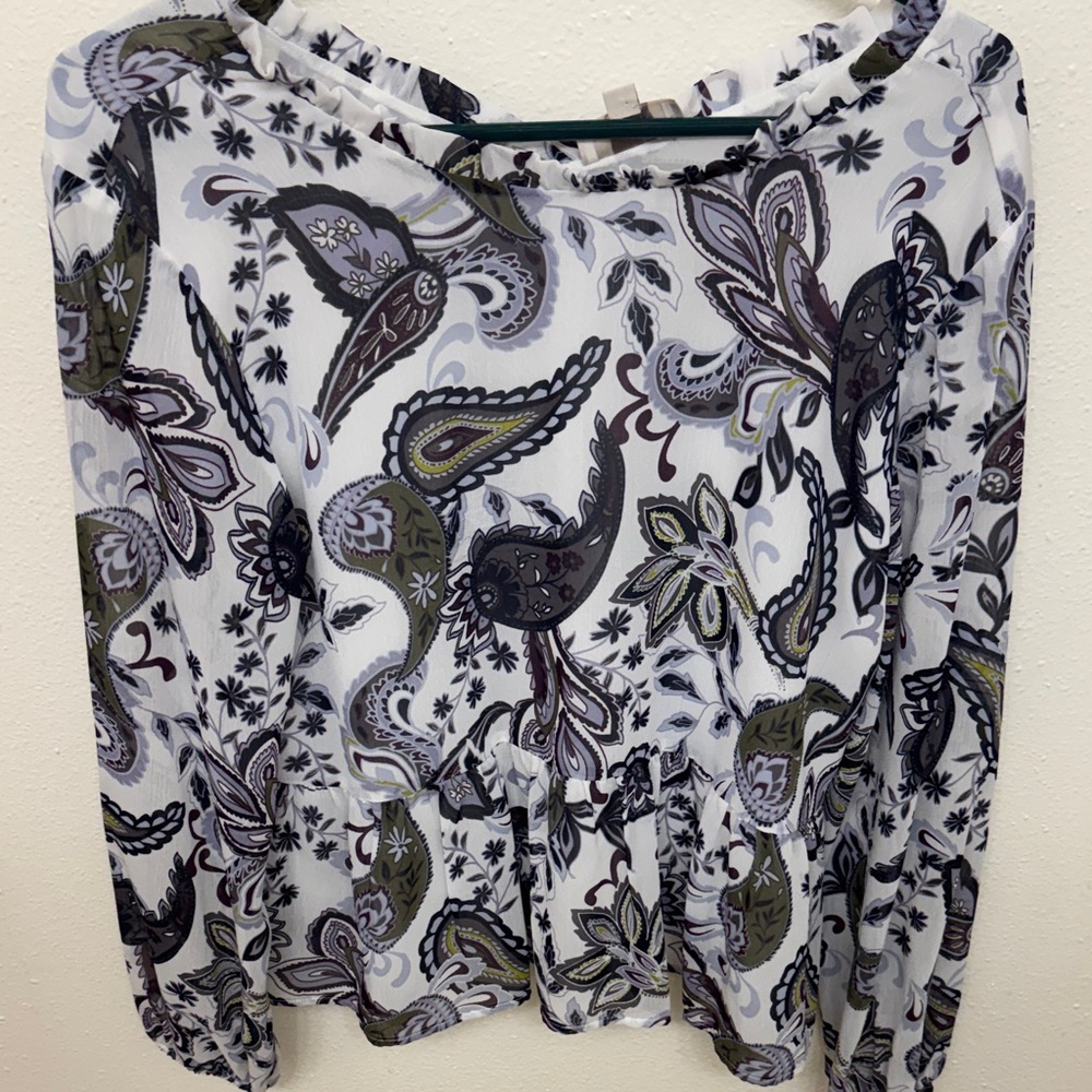 LOFT Paisley Print Blouse - Black, Gray, Green